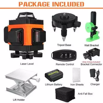 4D 16 линий зеленого лазерного уровня, дистанционное управление, 360 горизонтальных и вертикальных перекрестных линий с автоматическим самовыравниванием, сверхмощный лазерный луч оранжевый