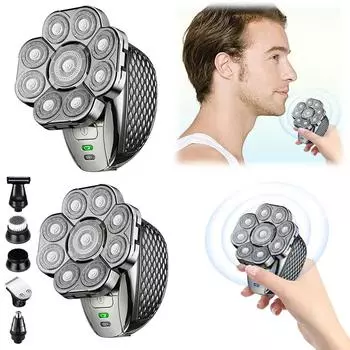 4D бритвы для лысых мужчин, перезаряжаемые, 9 плавающих лезвий, бритвы для влажной и сухой лысины, 6 в 1, триммер для бороды, носа, ушей, машинка для стрижки волос