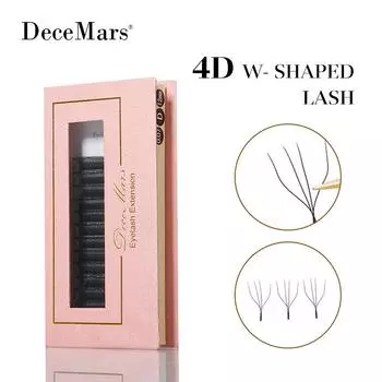 4D объемные накладные ресницы DeceMars 4D W-образная форма, натуральный мягкий свет, ручная работа, веера, автоматические накладные ресницы в форме цветка 0.07MM C 8-12MIX чёрный