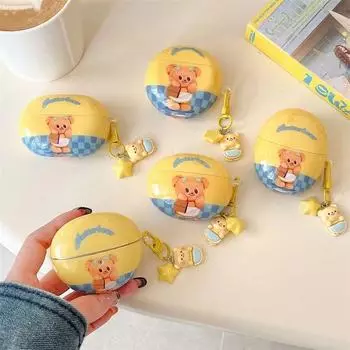 4e Защитный чехол Чехол для наушников Freebudspro3 для Huawei 5-го поколения Bluetooth Ударопрочная коробка SE2/SE3 Мягкий чехол Женский Бесплатный зажим Милый 5i/6i freebuds Pro4 Tote bag butter Bear single shell