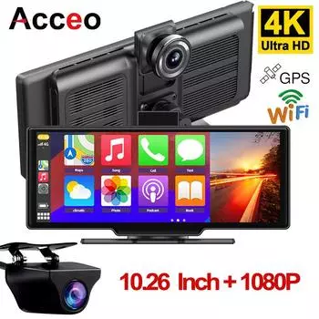 4K 1080P 10,26 дюйма GPS WIFI Беспроводной CarPlay 24H Парковочный монитор Автомобильный видеорегистратор Видеорегистратор Камера заднего вида Зеркало Видеорегистратор Черный ящик No TF Card