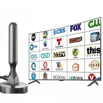 4K 1080P и поддержка HDTV для бесплатных местных каналов. Антенна HD цифрового телевидения комнатная, наружная, с магнитным основанием и 360° чёрный