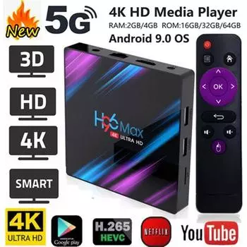 4K Android 9.0 HD TV Box Четырехъядерный 2.4G 5G WiFi / 4K / 3D Smart TV Box Потоковый сетевой медиаплеер 2 / 4GB RAM и 16/32 / 64GB Rom опционально 2GB+16GB US чёрный