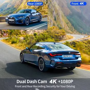 4K Автомобильный видеорегистратор Видеорегистратор GPS Wifi Передняя и задняя камера Видеорегистратор для автомобилей Камера заднего вида для автомобиля Парковочный монитор Черный ящик NONE