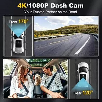 4K Dash Cam для автомобилей WIFI GPS Двойной объектив с 1080P Dashcam Ночное видение Камера заднего вида для автомобиля Черный ящик Автомобильные аксессуары NONE