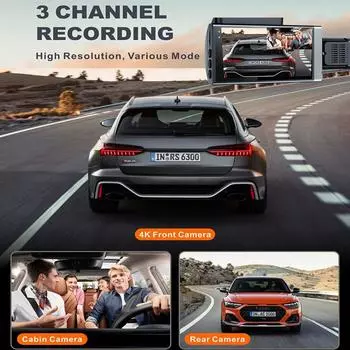 4K Dash Cam for Cars DVR 3Lens Front and Rear View Camera WIFI GPS Video Recorder Night Vision Parking Monitor Car Accessories NONE