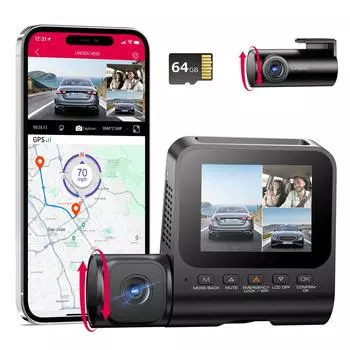 4K Dash Cam с 3 камерами, WiFi, GPS, 4K+1080P+1080P Передний и задний видеорегистратор для салона автомобиля с ADAS, бесплатная карта на 64 ГБ