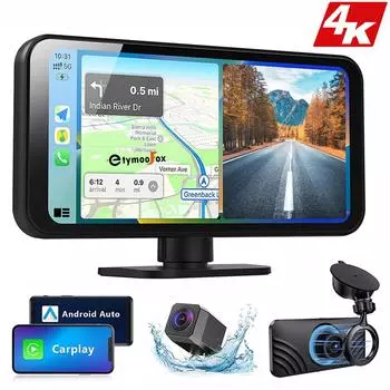 4K Dash Cam Wireless Carplay & Android Auto Car DVR WiFi камера заднего вида с магнитным кронштейном Видеорегистратор для приборной панели