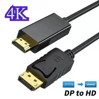 4K Display Port - HDMI-совместимый кабель для ноутбука HDTV проектора монитора 1,8 м DP - HD адаптер Display Port Видео Аудио Линия 1.8m чёрный