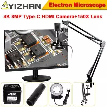 4K HD Видеомикроскоп Набор Type-C HDMI 1080P Цифровой электронный микроскоп Ремонт телефона Увеличительное стекло CCD Промышленная камера EU Plug