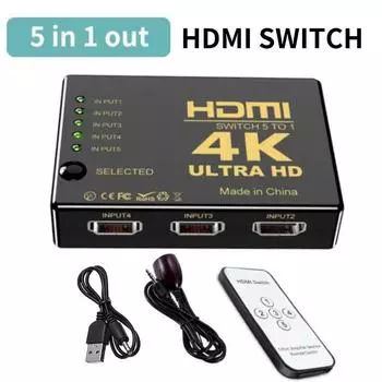 4K HDMI-переключатель 5 в 1 Out HDMI-совместимый адаптер-сплиттер-переключатель HD-MI Селектор Адаптер видеоприставки с ИК-пультом дистанционного управления для ПК HDTV DVD PS4