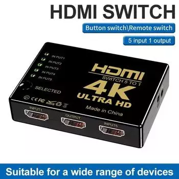 4K HDMI-сплиттер 5 входов 1 выход 5 портов 1x5 HDMI-переключатель видеораспределитель сплиттер для PS3/4/5 Xbox TV PC Laptop Monitor Projector