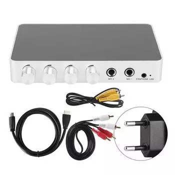 4K Mini HD караоке звуковой микшер с двумя микрофонами, регулировка громкости входа для сцены KTV RoomEU Plug EU Plug