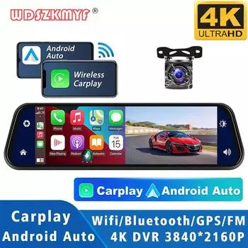 4K Передняя и задняя камера 10-дюймовое зеркало заднего вида Беспроводное приложение Carplay Android Auto WIFI Автомобильный видеорегистратор Видеорегистратор для автомобилей Видеорегистратор NONE