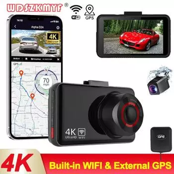 4K Передняя и задняя камера GPS Автомобильный видеорегистратор WIFI Видеорегистратор для автомобилей Камера для транспортного средства Видеорегистратор Камера заднего вида Ночное видение NONE