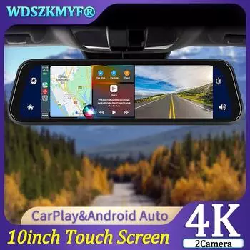 4K зеркало заднего вида автомобильный видеорегистратор WIFI видеорегистратор для автомобилей 10-дюймовый сенсорный экран Carplay Android Auto передняя и задняя камера для автомобиля NONE