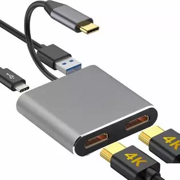 4k UHD-дисплей Usb C Thunderbolt3 Dual HDTV Extend 2 монитора Usb 3.0 Hub Type-C Dock Pd Быстрая зарядка для Macbook Pro Air серый
