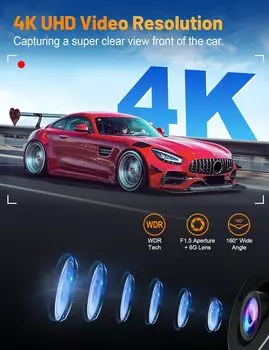 4K UHD Видеорегистратор Видеозапись Автомобильная камера DVR Поддержка ночного видения Управление через Wi-Fi APP Черный ящик Фронтальная камера 24-часовой мониторинг NONE