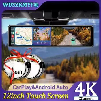 4K зеркало заднего вида автомобильный видеорегистратор 10/12 дюймов передняя и задняя камера Carplay Android Auto Bluetooth видеорегистратор для автомобиля камера для транспортного средства NONE