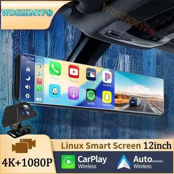 4K зеркало заднего вида автомобильный видеорегистратор Carplay Android Auto 10/12 дюймов передняя и задняя камера Bluetooth FM видеорегистратор для автомобиля камера для транспортного средства NONE