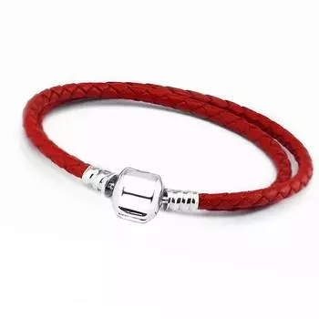 4красный кожаный браслет из стерлингового серебра 925 пробы, стандартная застежка-бочонок, браслеты-подвески для женщин, подходит для подвесных бусин, ювелирных изделий своими руками
