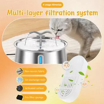4L/135oz Automatic Pet Water Dispenser Stainless Steel For Cats And Dogs Circulating Filtering Electric Mute Drinking Bowl серебряный