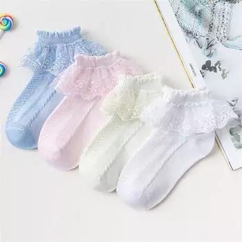 4Pairs/Lot Kids Girl Socks Four Seasons Lace Children s Princess Socks For Girls Cotton Teenagers Soild White Sock New 1-15Y 1-3Y(S)