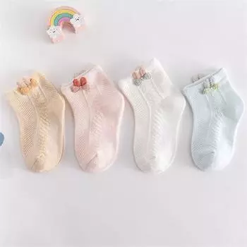 4Pairs/lot Kids Socks For Girls Boys Summer Thin Mesh Socks For Newborn 0-3Y Children s Cotton Cartoon Toddler Infant Sock 0-6M(XS)