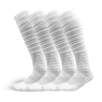 4Pairs Over Knee High Long Rugby Football Basketball Skateboard Towel Bottom Thick Cushion Non Slip Sports Socks EU37-45 US7-10