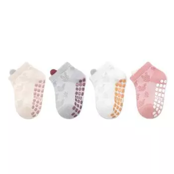 4Pairs/Set Cotton Breathable Children Socks Spring Summer Thin Baby Mesh Short Sock Boys Girls Cute Cartoon Non-slip Floor Socks 1-3Years(M)