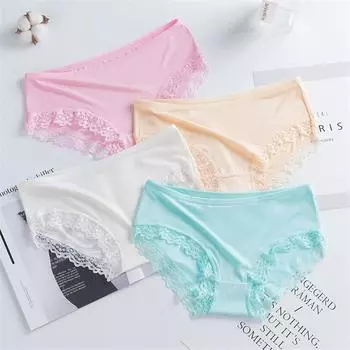 4PC Lace Girl Shorts Briefs Modal Underpants Milk Silk Panties Girls Teenagers one size
