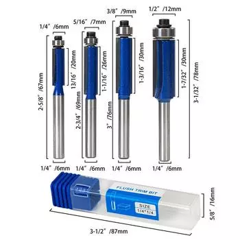 4pcs 1/4 Inch Shank Top Bearing Flush Trim Router Bits Cemented Carbide Endmill Milling Cutter Trimming Cutters Woodworking Tool