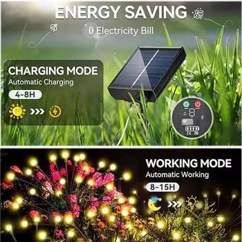 4pcs 24LED Solar Garden Lights Powered Firefly Lights Outdoor Waterproof Vibrant Garden Lights for Patio Pathway Decoration теплый белый