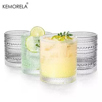 4PCS 250ML Hobnail Iced Beverage Goblets Vintage Drinking Glass Cup Wine Soda Juice Glassware set for Parties Bars 301-400ml