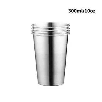 4pcs 300ml/500ml/600ml Stainless Steel Cups Metal Pint Unbreakable Shatterproof Drinking Glasses Stackable Water Cups Tumbler 300-600ml