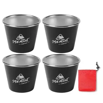 4Pcs 50ml Mini Camping Cup Stainless Steel Tea Milk Drink Mugs Stackable Lightweight Pint Cup for Camping Picnic серый