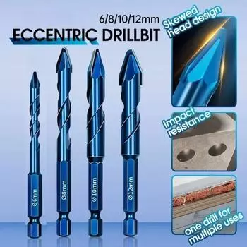 4pcs 6/8/10/12mm Eccentric Drill High Hardness Twist Drill Bits Precision Drilling Set Tile 4 pcs