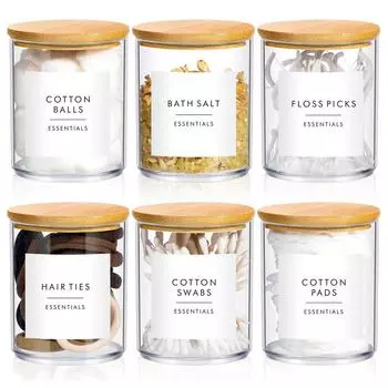 4Pcs/6Pcs Cotton Pad Holder Bathroom Container 10 oz Cotton Ball Swabs Dispenser, Clear Plastic Apothecary Jar Organizer