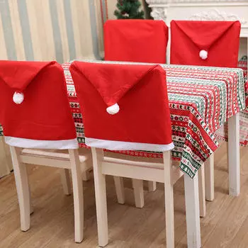 4PCS/6PCS Red Non-woven Christmas Santa Hat Chair Back Cover Home Party Dinner Table Decorative Case Festive Art Kitchen Accessory 4 PCS красный