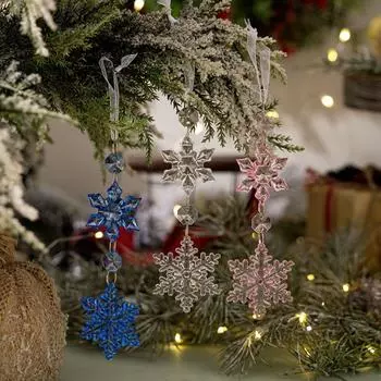 4pcs Acrylic Christmas Snowflake Icicle Pendants Transparent DIY Snowflake Ice Strip Pendants Colorful Exquisite синий