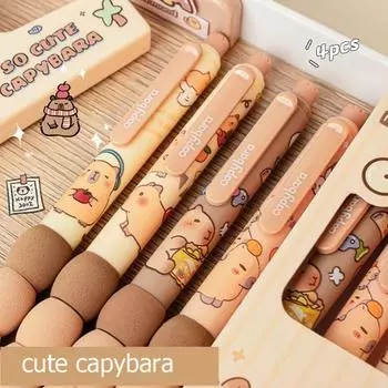 4PCS Aesthetic Cute Writing Pen Cartoon 0.5mm Gel Pen Capybara Erasable Pen Office Supply 4PCS/Box