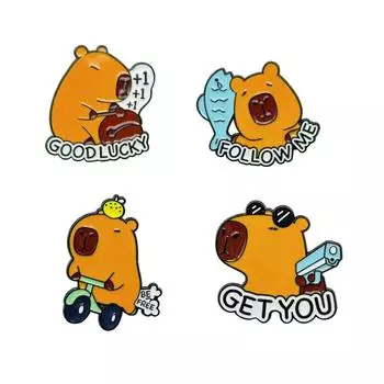 4pcs Animal Shaped Badge Handmade Capybara Brooch for Women Elegant Lapel Pin Stylish Accessory for Parties and Dates