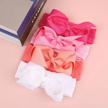 4pcs Baby Headbands 4.5inch Hair Bows with Elastic Soft Newborn Headbands for Baby Girls Turban Infant Kids Hair Accessories