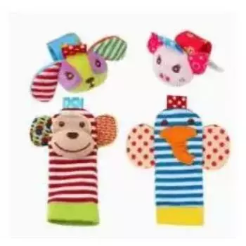 4Pcs Baby Rattles Toys Animal Socks Wrist Strap +Rattle Baby Foot Socks Bug Wrist Strap Toddler Socks Pacifier Toys 0-12 Months
