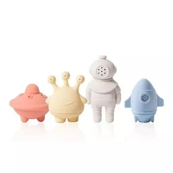 4pcs Baby Silicone Bath Squeeze Toys,Rocket, Alien,Egg Press,Squirt Toys with Squeeze Down Water Dispenser, Textured Bath Time Toys for Infants bath toys