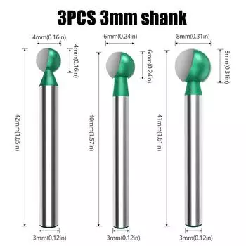 4PCS Ball Knife Engraving Ball Knife Wood Carving Root Engraving Knife Head Woodworking Spherical Ball Knife 6mm Straight Handle Grinding Head