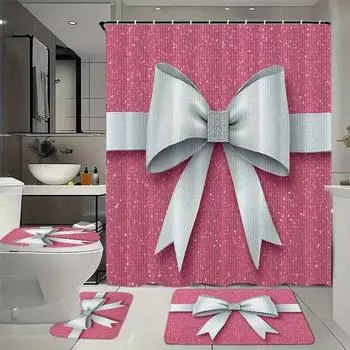 4pcs Bathroom Set Shower Curtain with 12 Hooks Floor Mat Toilet Contour Mat And Toilet Lid Mat Bathroom Decor Bathroom Accessori 90x180cm
