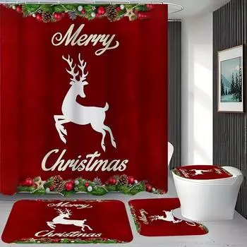 4Pcs Bathroom Shower Curtain Set Milu Deer Bathroom Curtain With 12 Hooks Non Slip Rugs Toilet Cover Mat Bathroom Partition 4Pcs