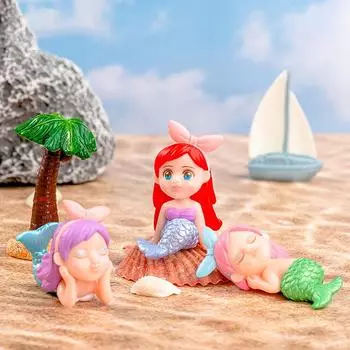 4PCS Beautiful Mermaid Aquarium Decorations Colorful Cartoon Mermaid Figurine Fish Tank Desk Decorations