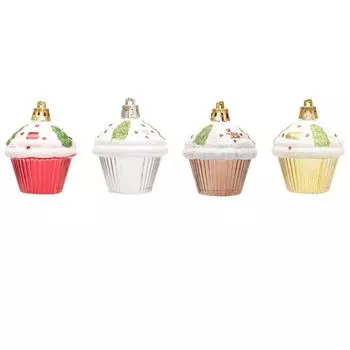 4Pcs/Box Cake Painting Christmas Tree Ornament DIY Crafts Painted New Year Christmas Gifts Boxes Pendant Hanging Ornament золотой